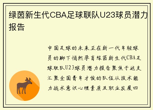绿茵新生代CBA足球联队U23球员潜力报告