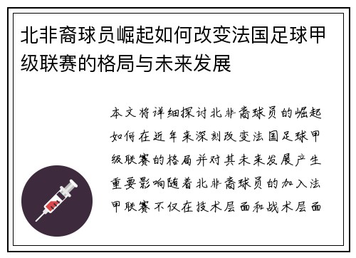 北非裔球员崛起如何改变法国足球甲级联赛的格局与未来发展