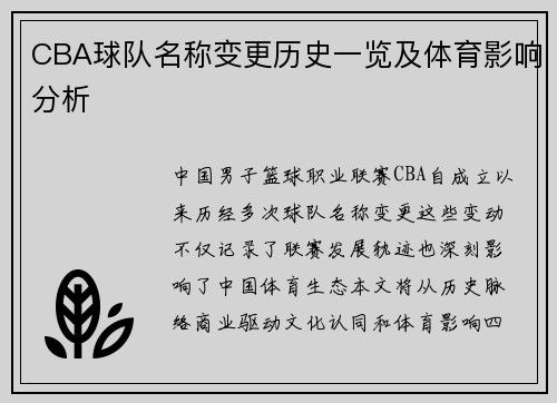 CBA球队名称变更历史一览及体育影响分析