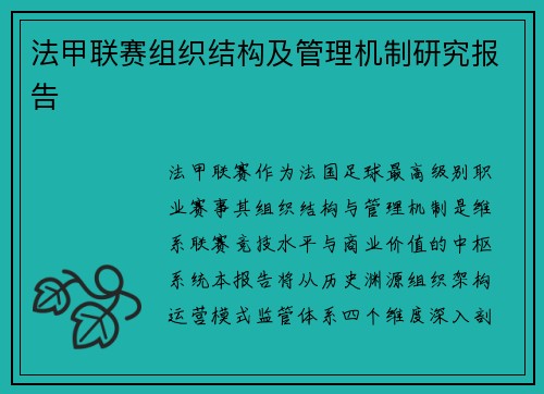 法甲联赛组织结构及管理机制研究报告